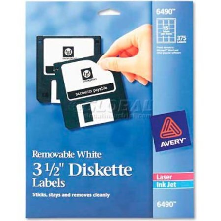 AVERY DENNISON Avery 6490 Laser/Inkjet 3.5in Diskette Labels, White, 375/Pack 6490